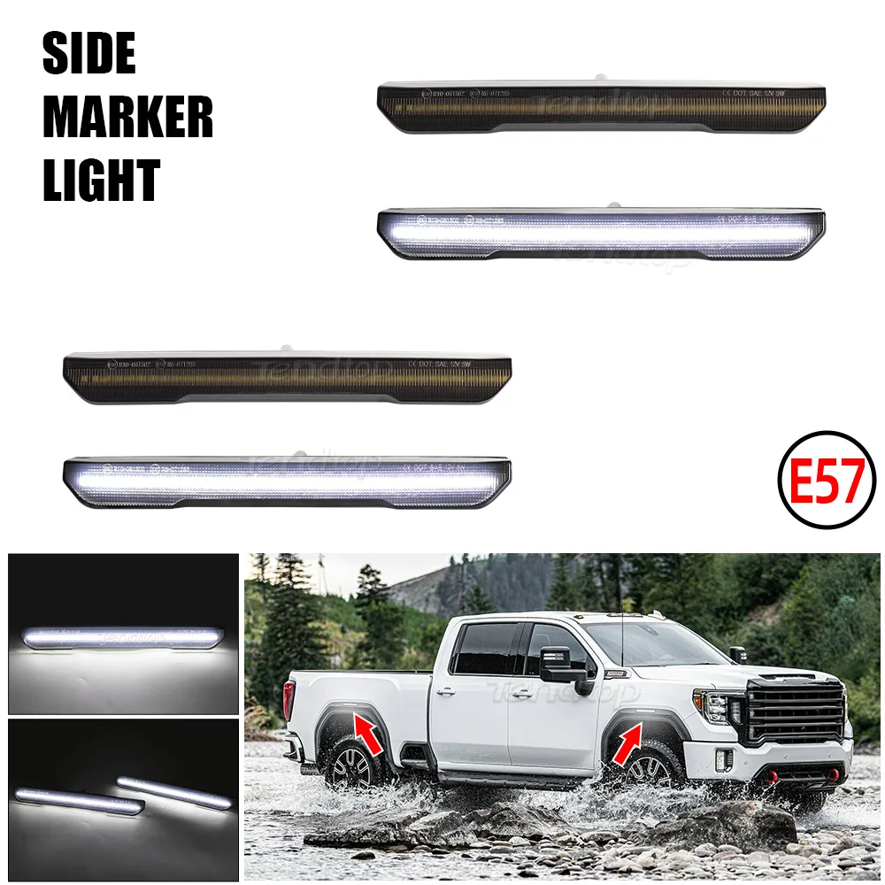 

4pcs White Lights Turn Signal Blinker Light Parking Light LED Fender Side Marker Light For GMC Sierra 2500 3500 HD 2020-2024