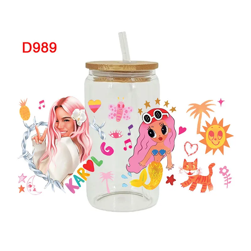 3D UV DTF Transfers Stickers 16oz Cup Wraps Karol G Star Printed For DIY Glass Ceramic Metal Leather Etc. D984 dtf transfer sticker