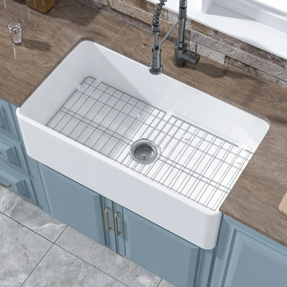 

33 Inch Kitchen Sink with Accessories 2 Types, Undermmount Fireclay Single Bowl Sinks, Kitchen Sink