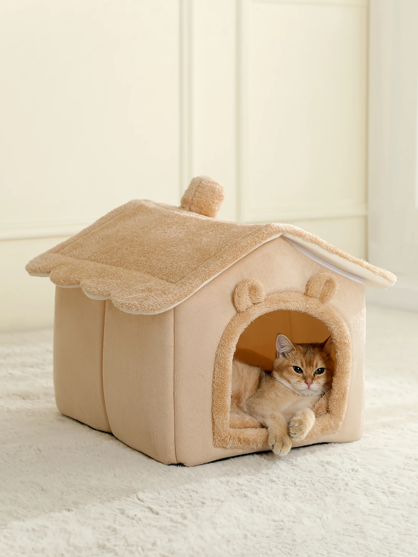 Lit maison pliable et lavable pour chat et petit chien avec coussin amovible_voghion.com