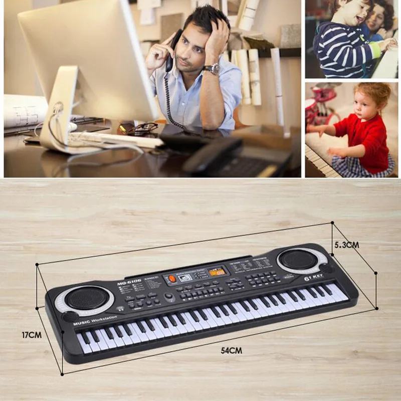 Electronic Piano Toy 61 Keys Digital Music Electronic Keyboard Key Toy Microphone Black Electric Piano Children Gifts