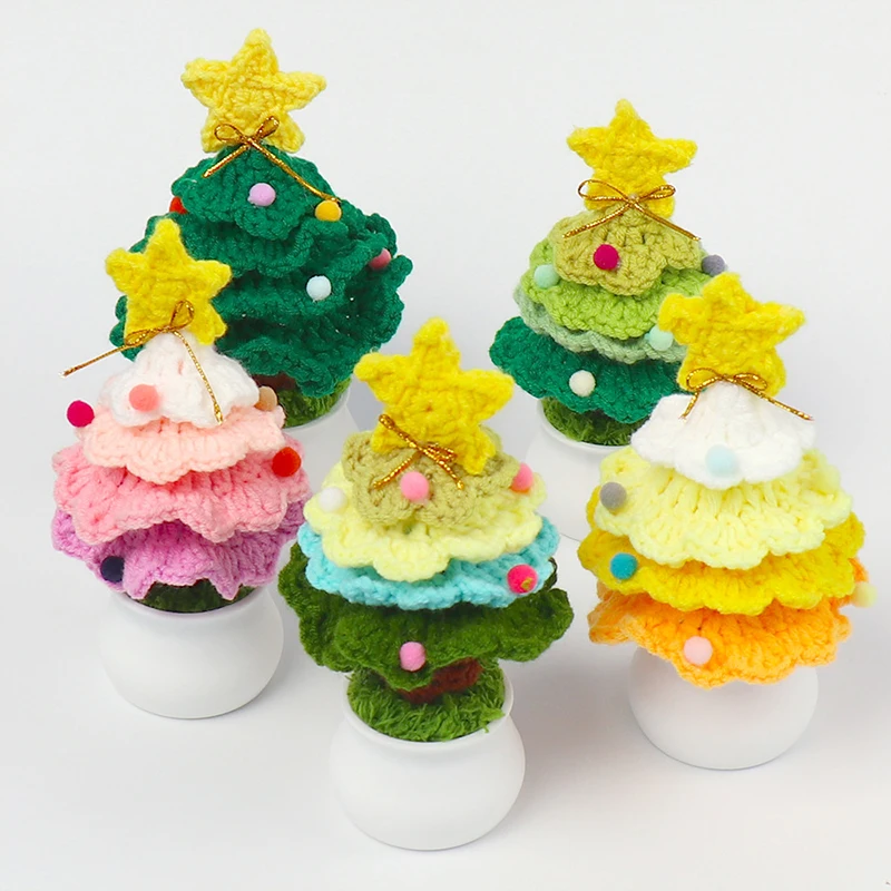 Crochet Christmas Tree Potted Plant Finished Hand Woven Desktop Ornaments 4