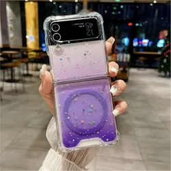 Luxury Gradient Epoxy Glitter Star Magnetic Clear Phone Case - Shockproof Cover for Z FOLD 3 (Purple)