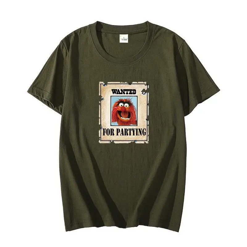 

Oversized t shirt for men Wanted for Partying Muppets Animal Unisex graphic t shirts Cotton short sleeve t-shirts Men's clothing