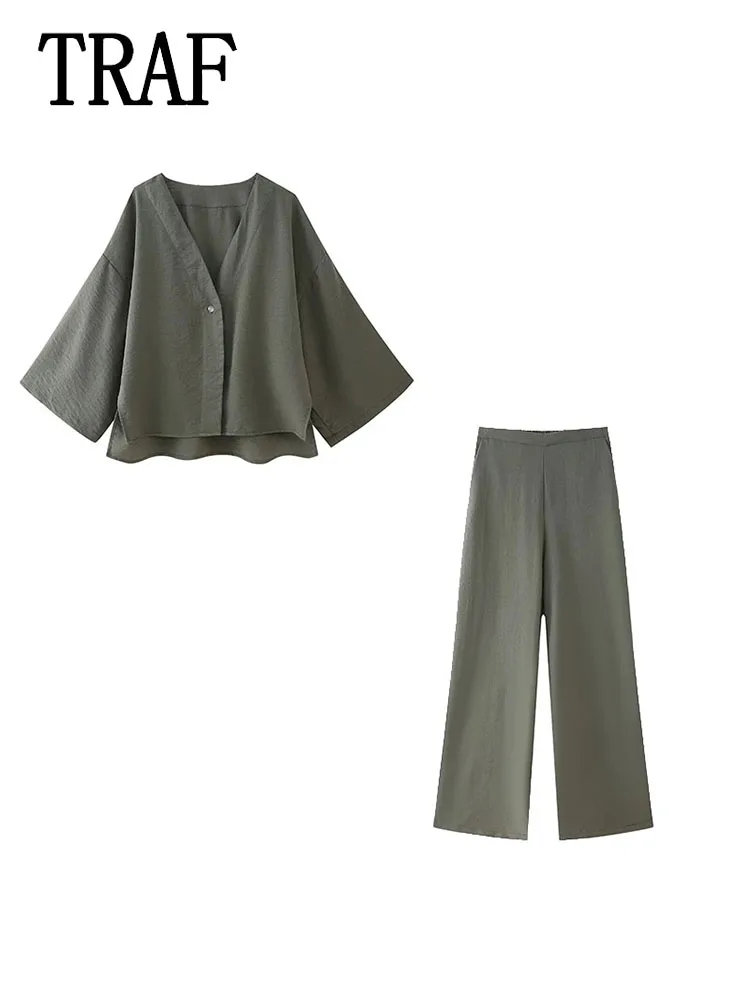 

Женский костюм-рубашка с длинным рукавом, свободного покроя