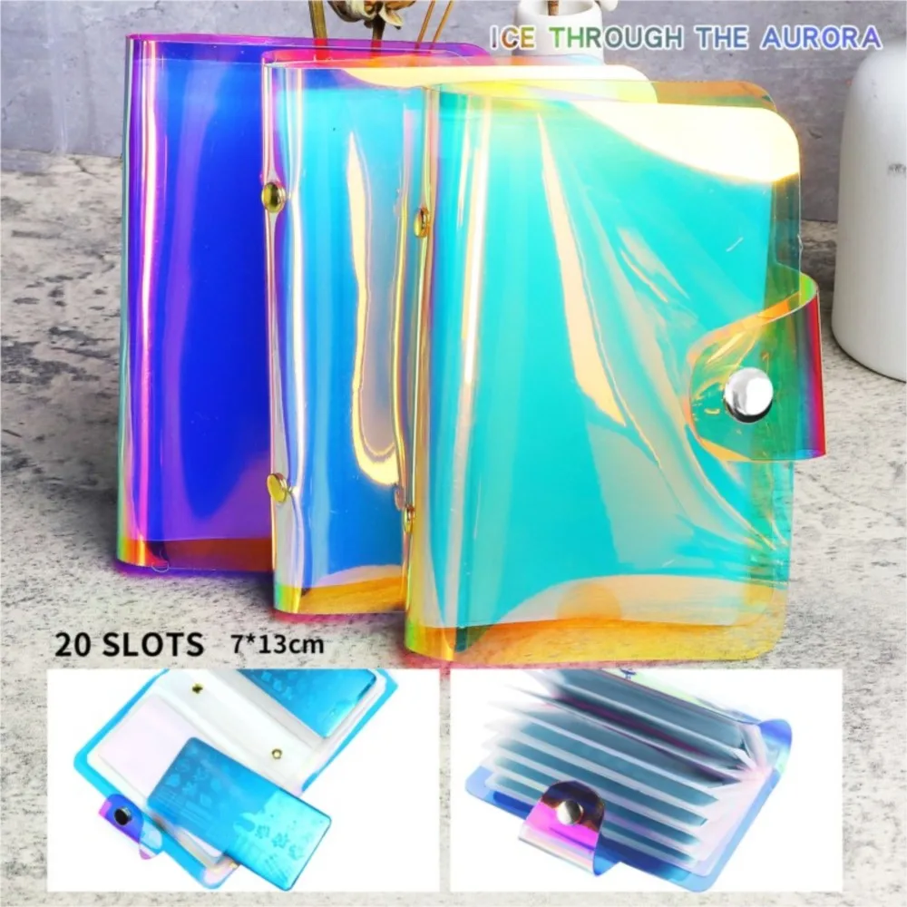 오로라 PU Lether 네일 아트 스탬핑 플레이트 홀더 주최자 20 슬롯 카드 가방 앨범 스텐실 보관 케이스 12X6cm 스탬프 템플릿