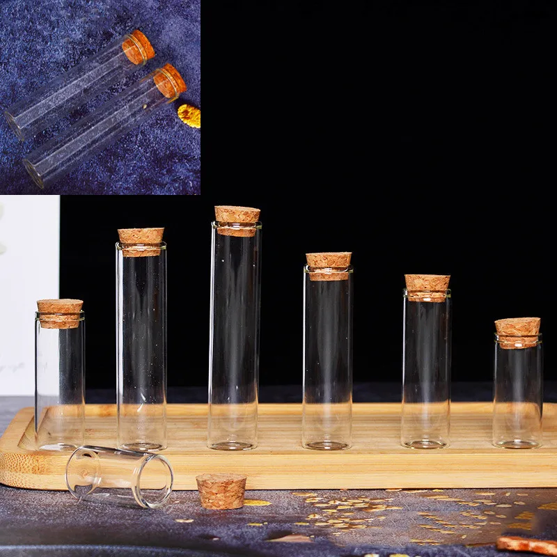 1X 4ml 5ml 8ml 10ml 12ml 17ml 20ml 25ml 28ml 30ml 40ml Small Glass Test Tube With Cork Stopper Storage Glass Bottles Jars Vials 5