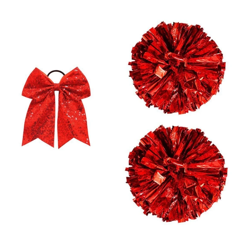 

Cheer PomPoms And Bows Large Cheer Hair Bows Ponytail Metallic Cheerleading PomPoms Team Sports Cheerleading M6CD