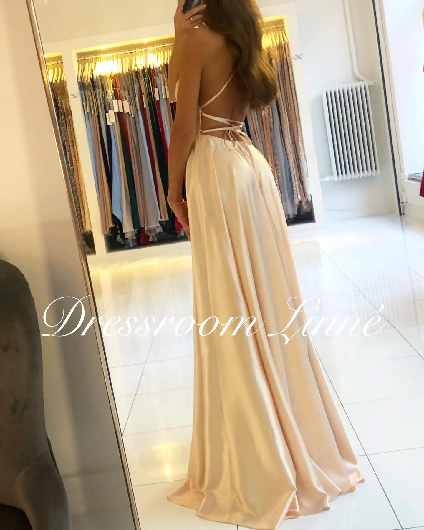 Prom Dress Spandex Satin Slit Side A-LINE Scoop Stretch Slip Satin High Split Long Simple Evening Party for Women women prom dresses