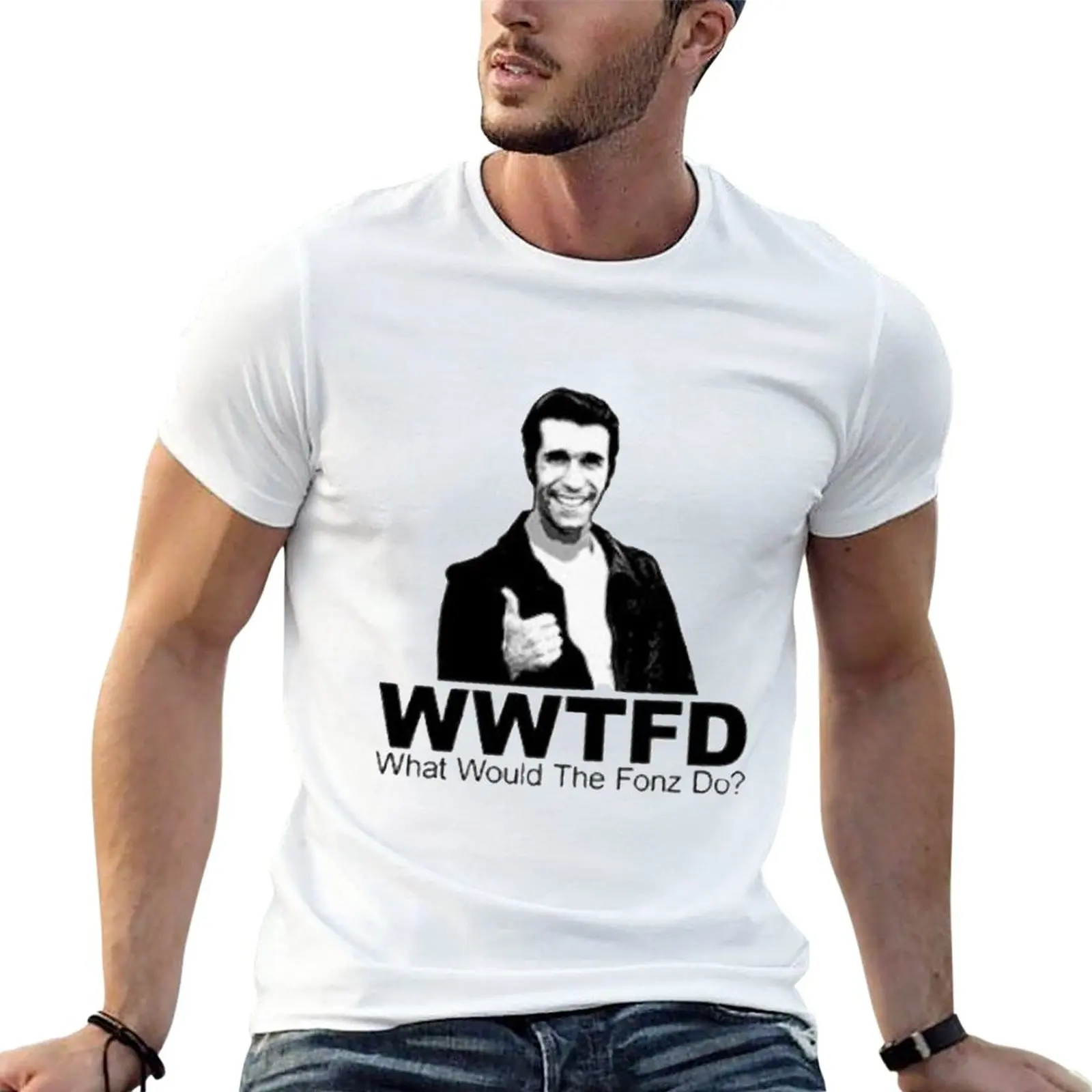 ayyy so cool-fonz what would the fonz do T-Shirt plain anime clothes mens graphic t-shirts big and tall