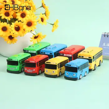 작은 버스 만화 풀백 자동차 장난감 세트, 빨간색 노란색 파란색 녹색 버스 자동차 모델, 어린이 교육 선물, 세트당 4 개