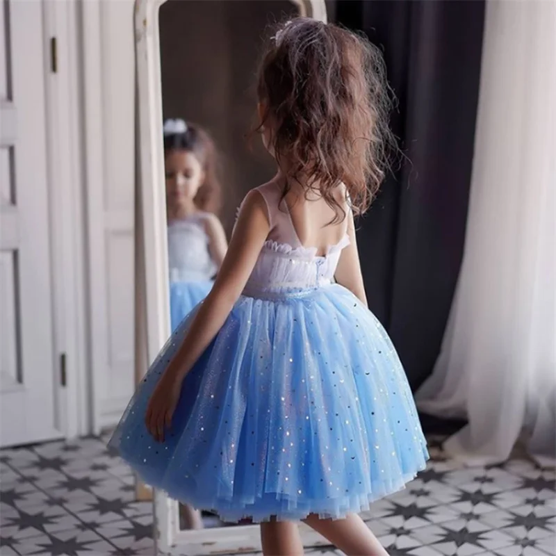 Girls Princess Dress For Kids Wedding Elegant Party Tutu Prom Gown Children Birthday Party Communion Sleeveless Puffy Vestidos Girls dress Princess costume Kids clothes