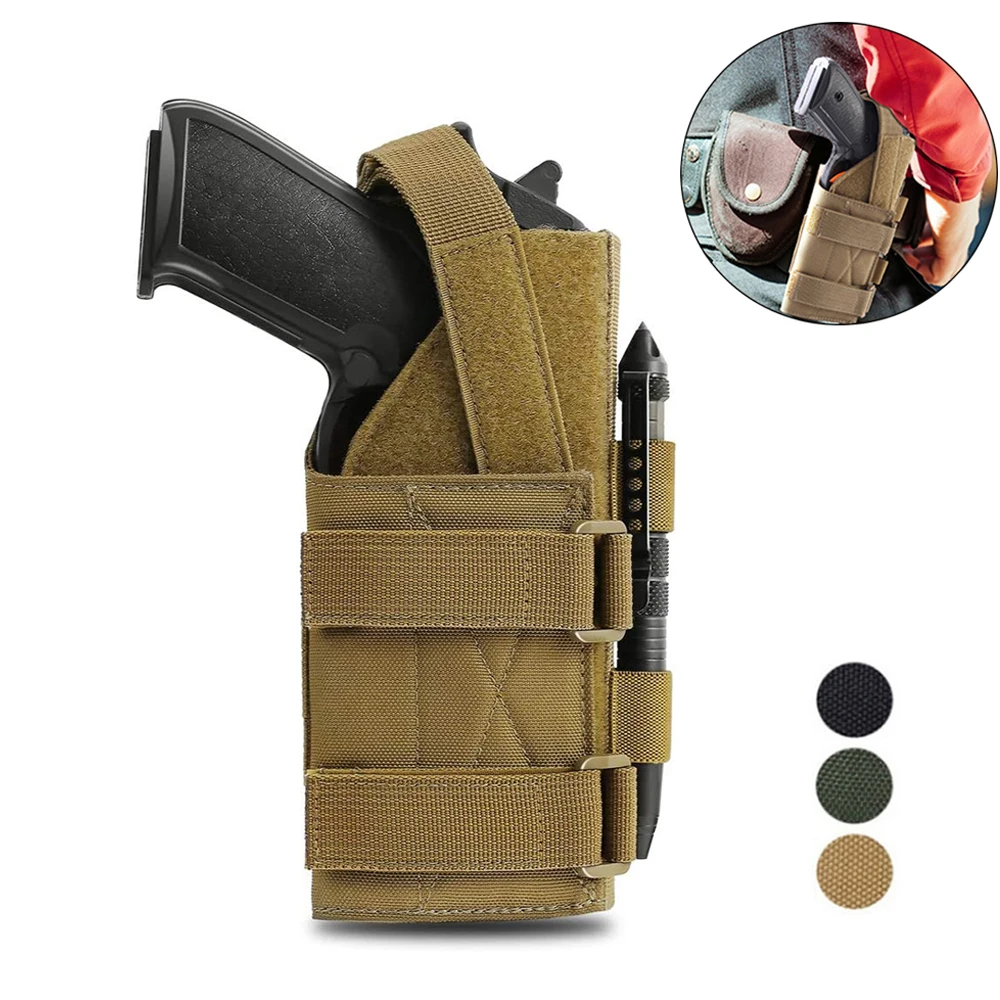Tactical Molle Pistol Holster Right Handed Adjustable Gun Pouch for 9mm Pistol 