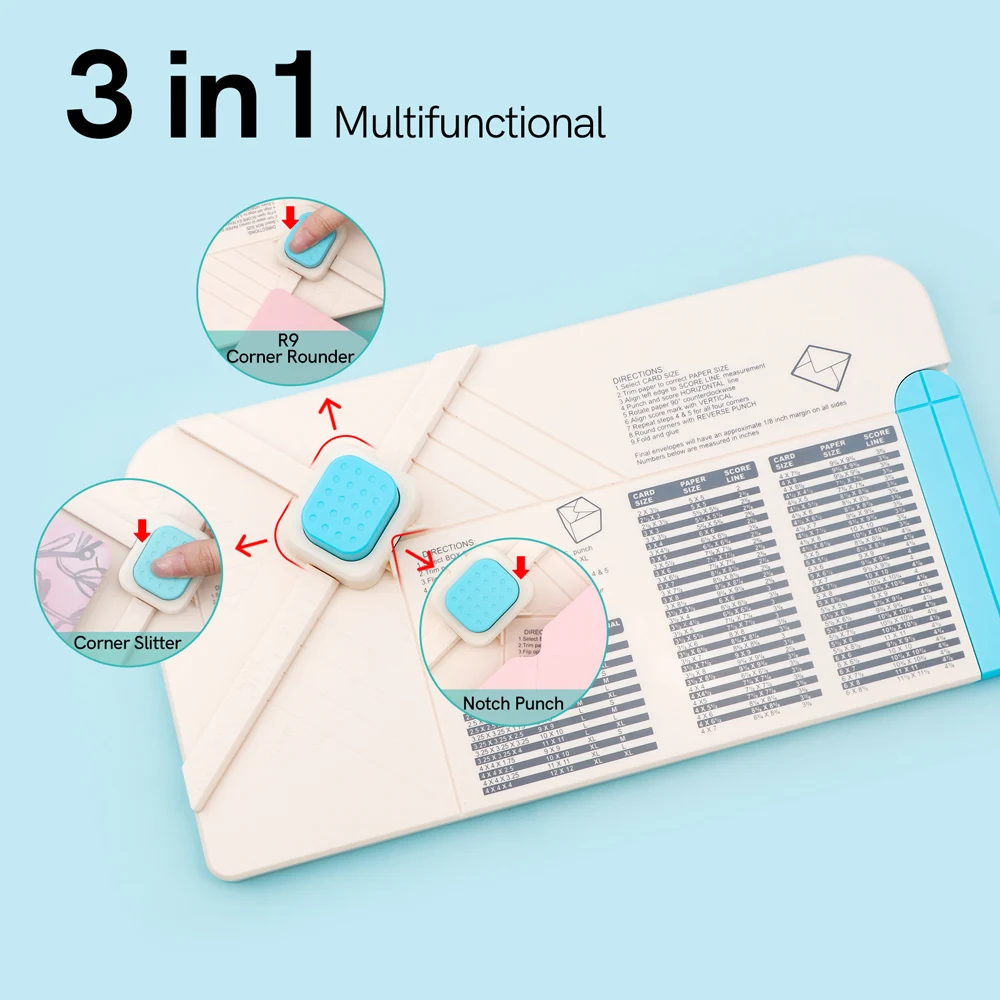 3-in-1 Punch Board for DIY Scrapbooking Birthday Holiday Invitation Envelopes Gift Boxes Bows Making Scoring