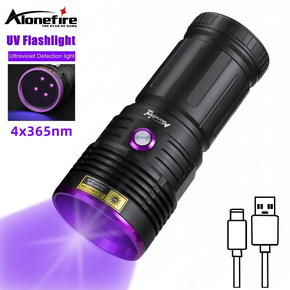 80W365nmUVHighPowerUltravioletFlashlightUSBRechargeableBlack
