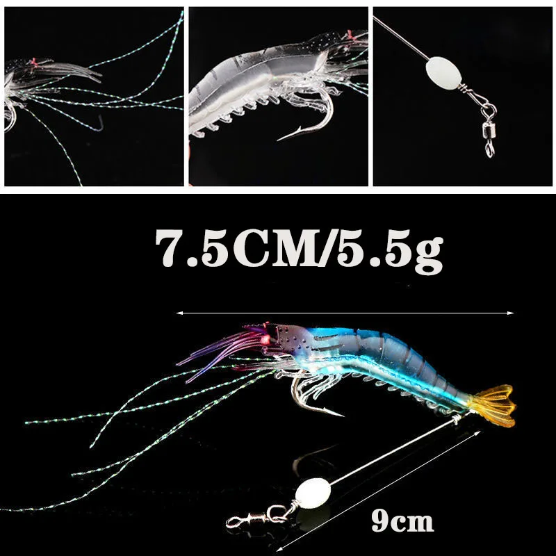 Luminous Shrimp Soft Lure Artificial Silicone Bait With Hooks Swivels Lures  Set Anzois Sabiki Rigs Fishing Tackle