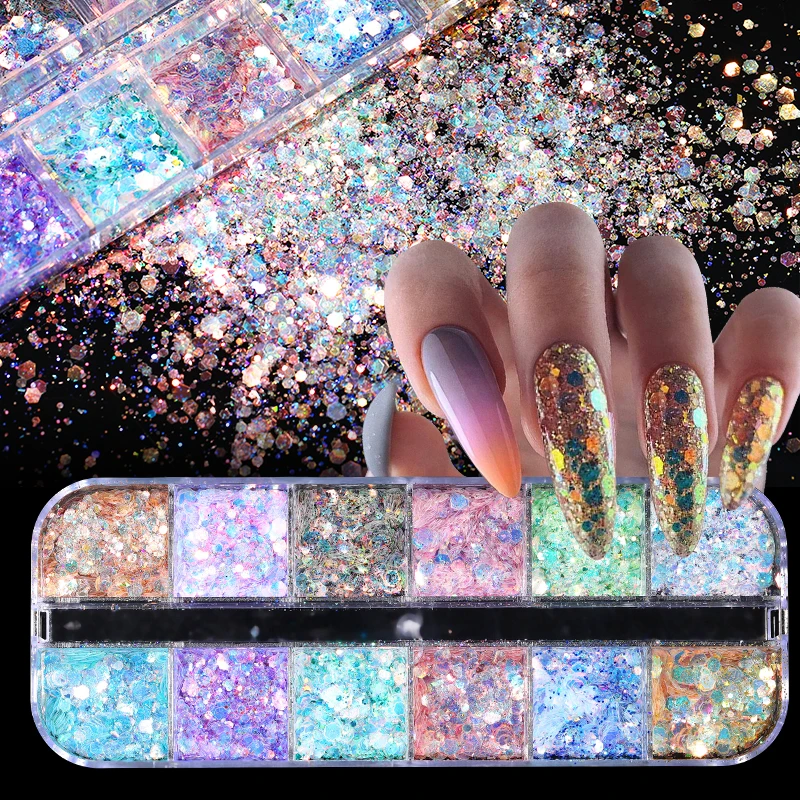 Nail Flakes 1 Box Aurora Nail Sequins Crystal Thin Irregular Butterfly Star Sparkly UV Gel Polish Manicure Art Decorations