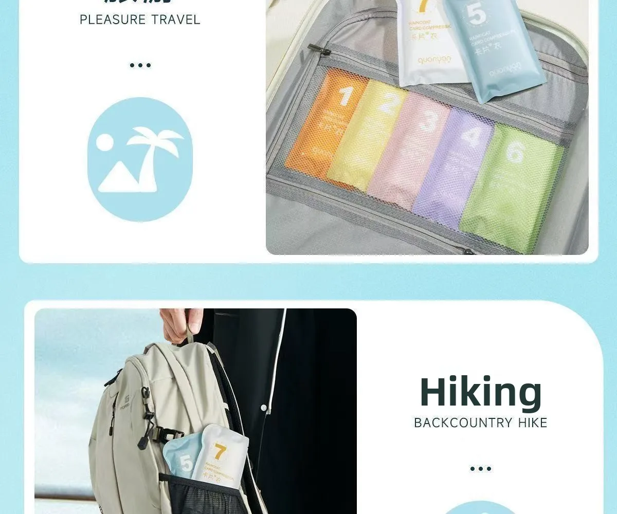 7 Farben/Set Tragbarer Einweg-Regenmantel für Reisen, Konzerte, Camping, Wandern, Outdoor-Aktivitäten, Leicht zu Transportieren, Wasserdichte Regenkleidung – Detail 12