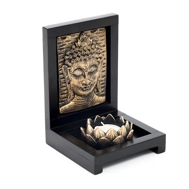 Resin Buddha Head Candlestick Decoration, Buddha Statue, Lotus Lamp