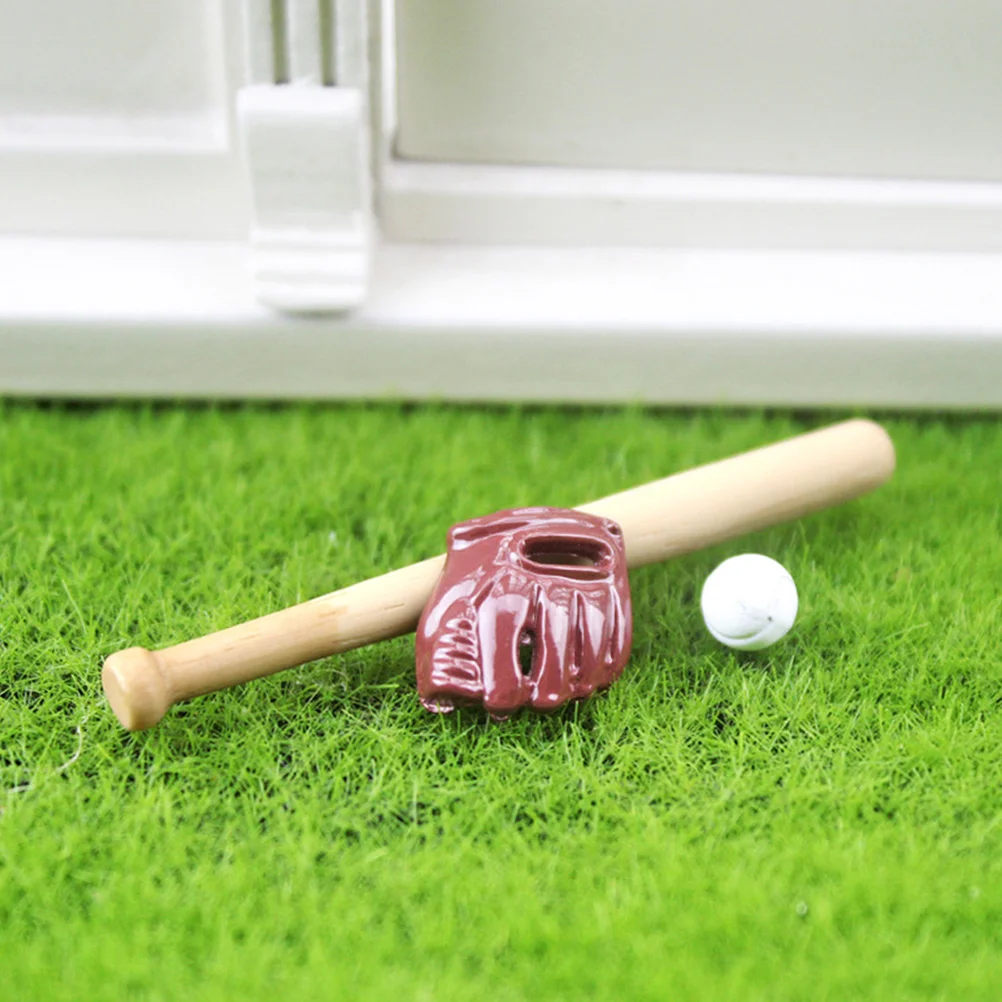 Mini Gloves Decor Figurines Baseballs Miniature Dollhouse Sports Bat