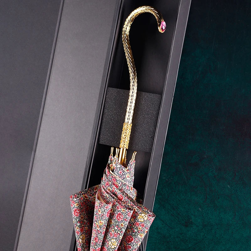 Umbrella Floral Long Handle Umbrella Ten Thousand Handle Double-Layer Light Luxury Straight Retro Exquisite Double