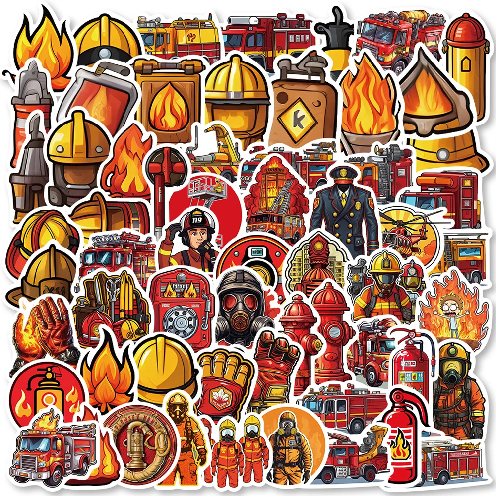 10/30/60pcs Fire Hero Firefighter Stickers Decals Graffiti Skateboard Motorcycle Car Waterproof PVC Cool Kids Sticker Toys Gift red fire department badge men women socks firefighter windproof beautiful suitable for all seasons dressing gifts