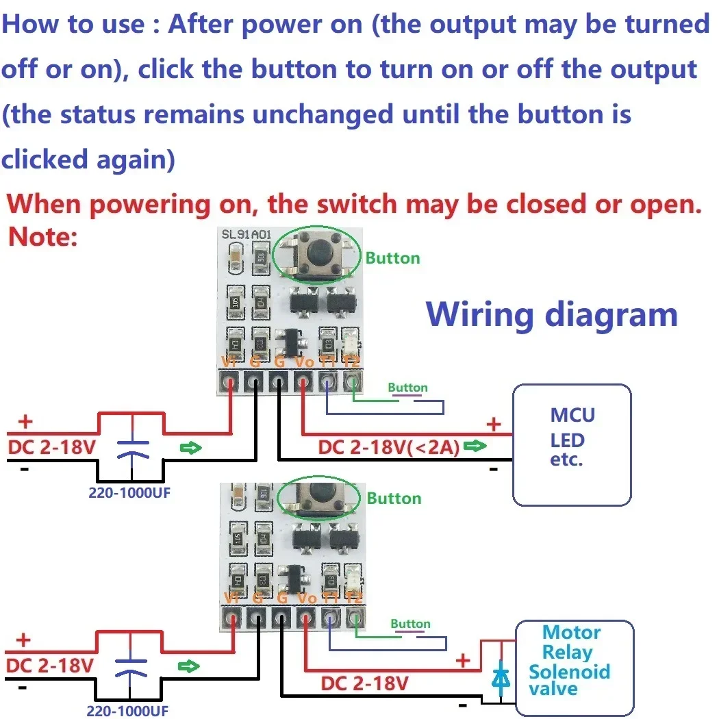 

2PCS DC 5V 12V 2A Bistable self-locking switch Module LED Controller Relay touch electronic board Module For arduino