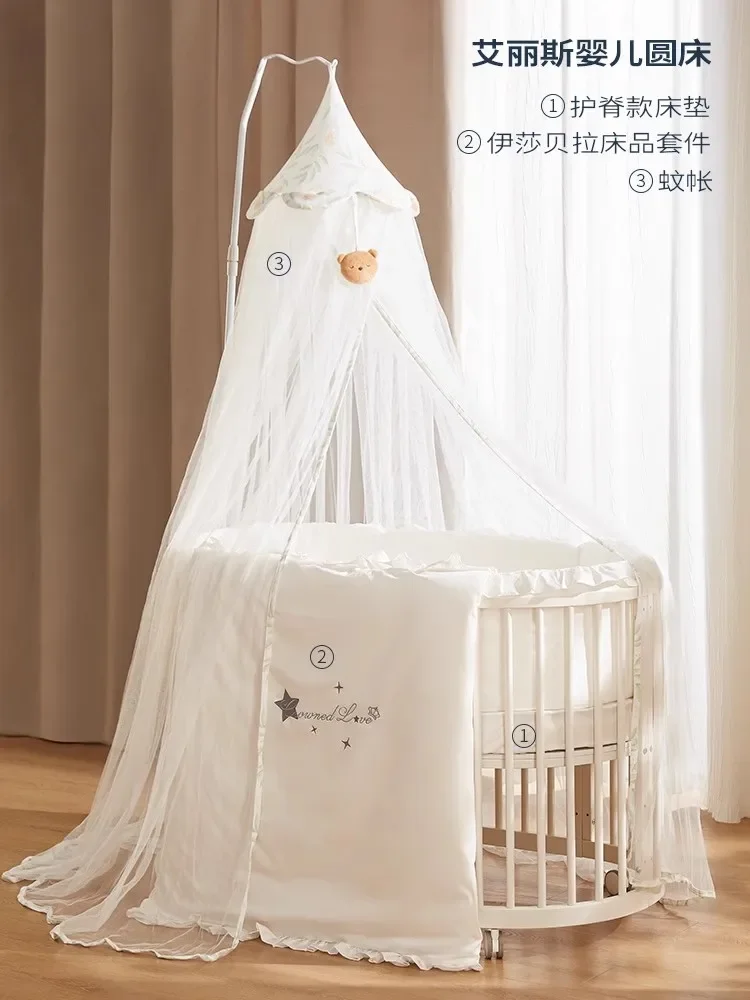 Solid wood splicing large bed multi-functional movable baby small round bed 0-6 years old newborn cradle