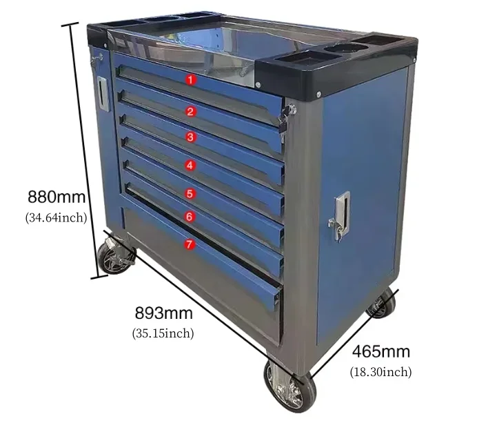 7 Drawer Tool Cart with Keys,Tool Cabinet Removable with Silent universal wheels,Heavy Duty Toolbox,For Car Repair Workshop/Home 2