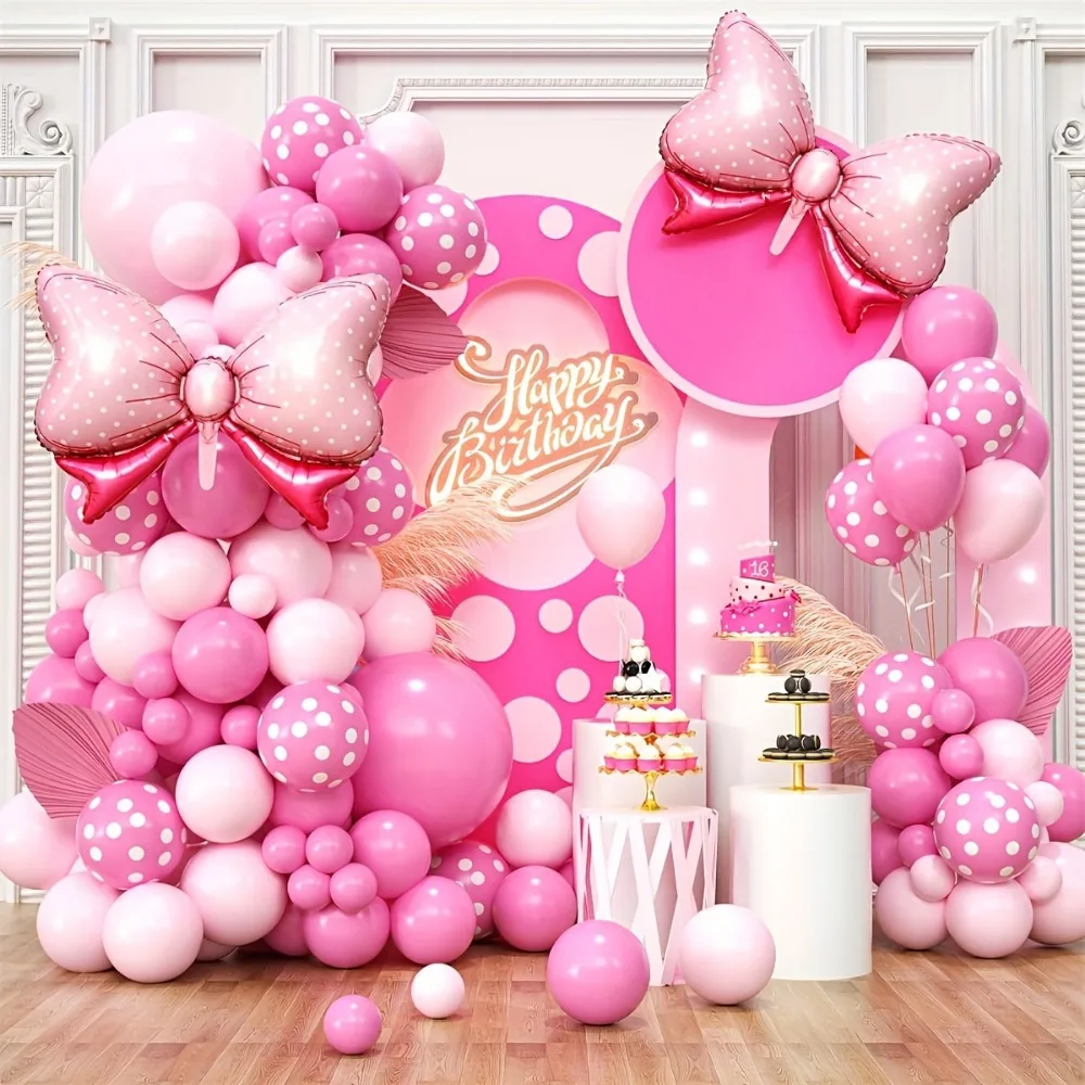 100PCS Pink Balloon Garland Arch Set Aluminum Film Bow Princess Theme Valentine's Day Birthday and Ball Decoration