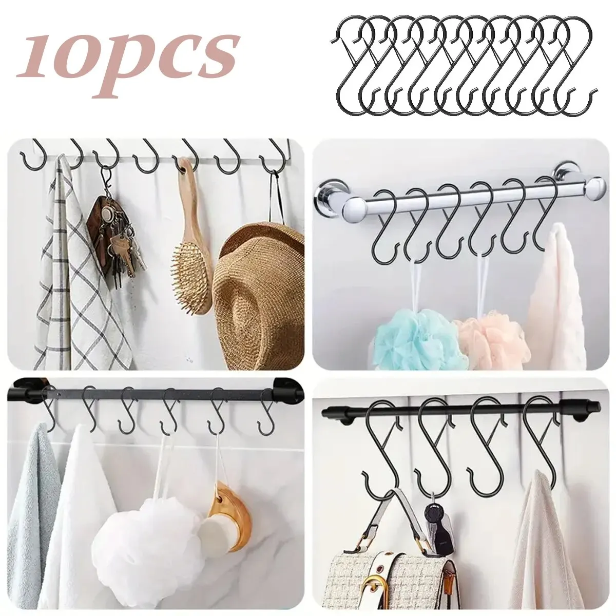 S Shaped Hook 10pcs 3x9cm Metal with Safety Buckle for Hanging Kitchen Utensils Plants Pots Pans Clothes Hats