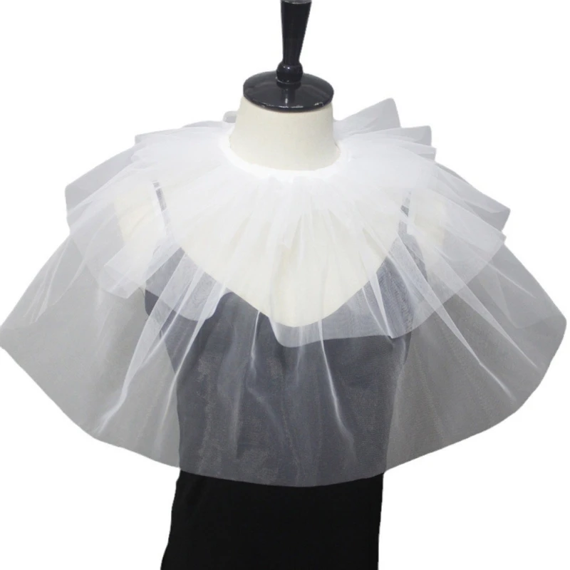 

Женский Викторианский воротник с рюшами, трехслойный сетчатый винтажный воротник-фальшивый воротник эпохи Возрождения, большая шаль, шаль-шарф, декоративный накидка