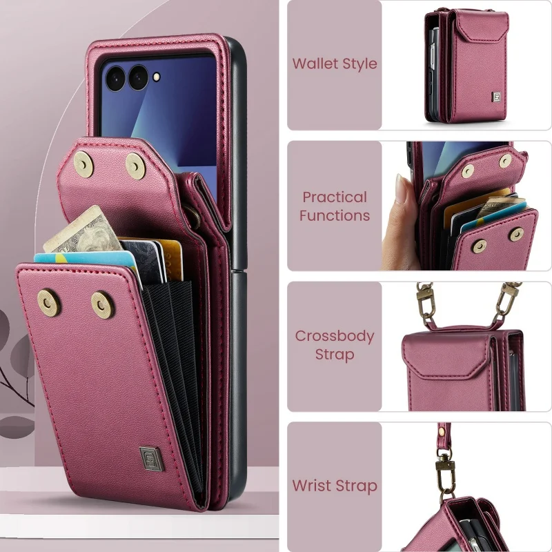 Lanyard Leather Wallet Phone Case with Crossbody Card Holder Cover