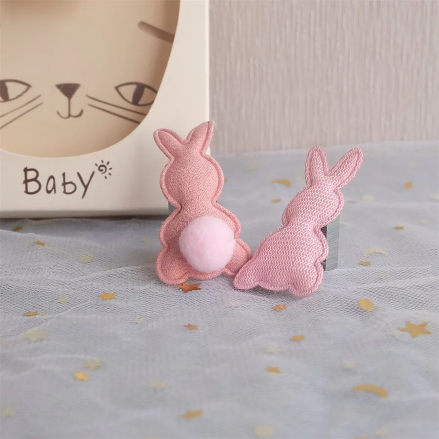 Self Adhesive Patches Embroidery Cloth Patches Children Hair Accessories 30Pcs/Lot 3*4cm Stripe Rabbit Head Pads Patches Appliques Craft Clothes Sewing Supplies DIY Hair Clip Accessorie Hat Patches