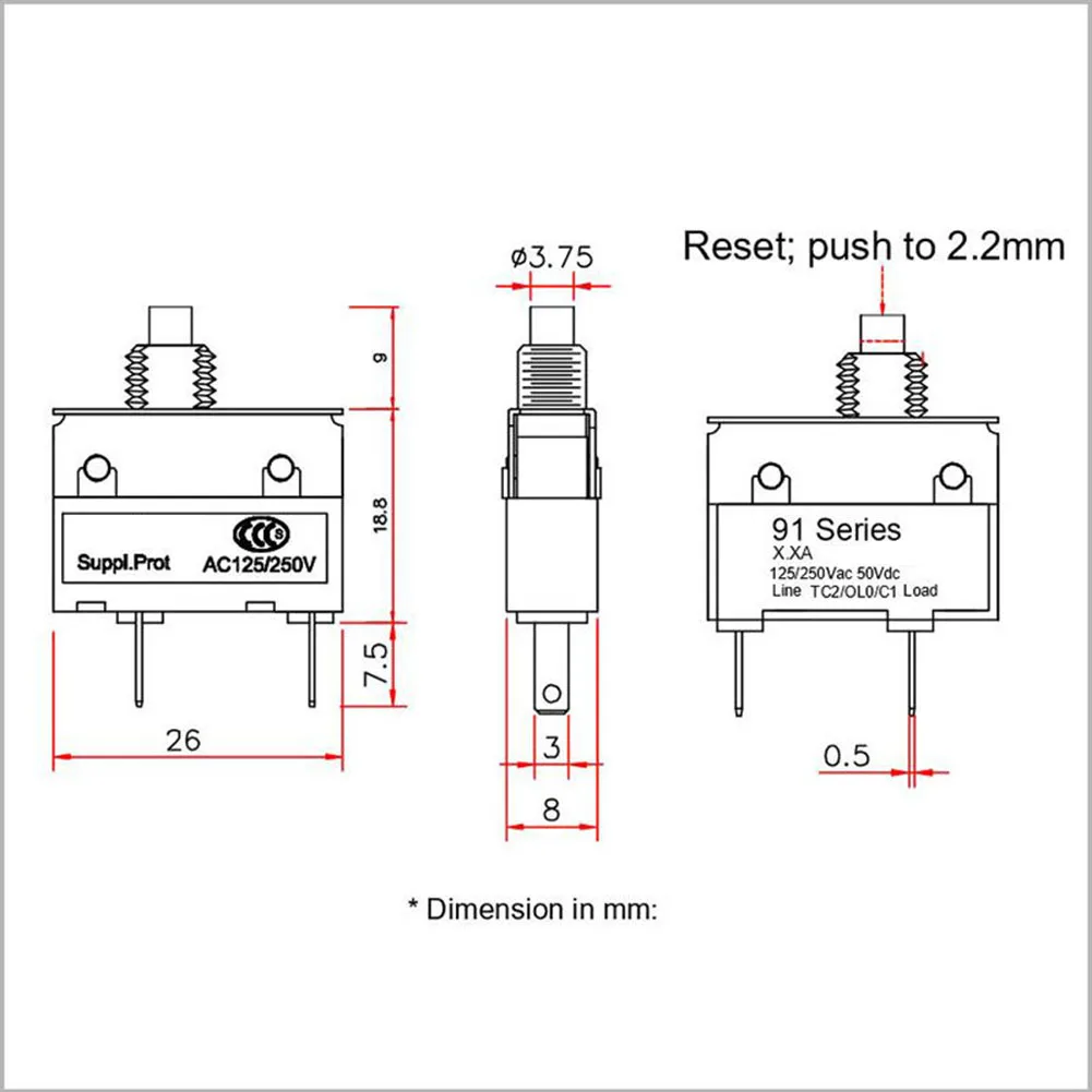 Thermal switch circuit breaker overload protector 0.5A 1A 1.5A 2A current overload switch push button 2pcs