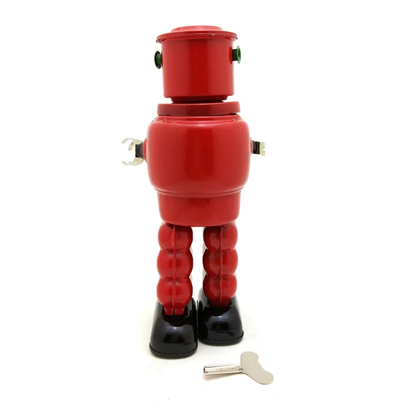 Retro Clockwork Wind Up Toy 23.5x11.5x8CM Vintage Roby Robot Mechanical Tin Toys for Home Bar Decor Classic Collection Gifts