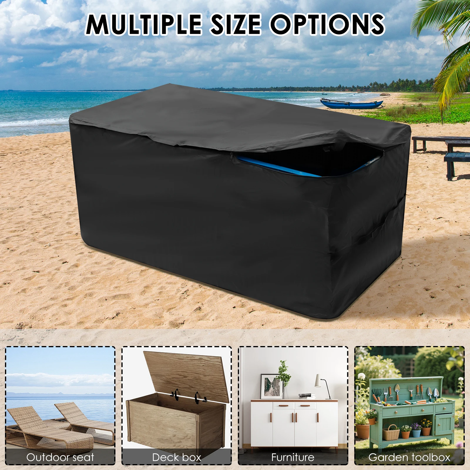 Patio Deck Box Cover Oxford Cloth Waterproof Storage Bench Cover with Zipper Multipurpose Outdoor Furniture Dustproof Protector