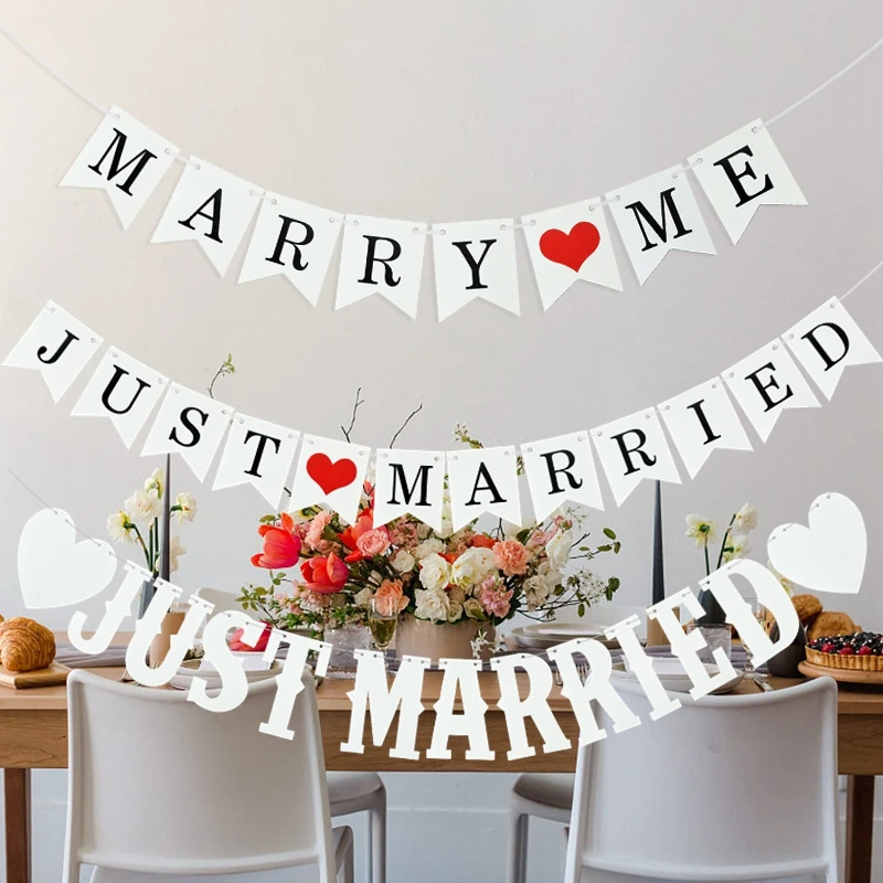 Vintage Wedding Bunting Banner Bianco Appena Sposato Ghirlanda Di Carta Marry Me Letter Banner Festa Di Nozze Puntelli Fotografici Bunting Decor