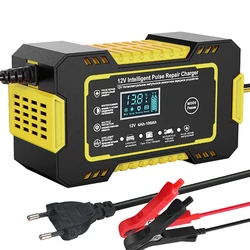 Smart 12V 6A Pulse Repair LCD Display Car Battery Charger (Yellow)
