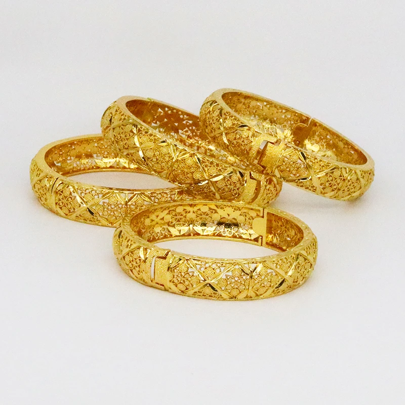 24k Dubai Gold Bangles for Women Gold Dubai Bride Wedding Ethiopian Bracelet Africa Bangle Arab Jewelry Gold Charm Bracelet