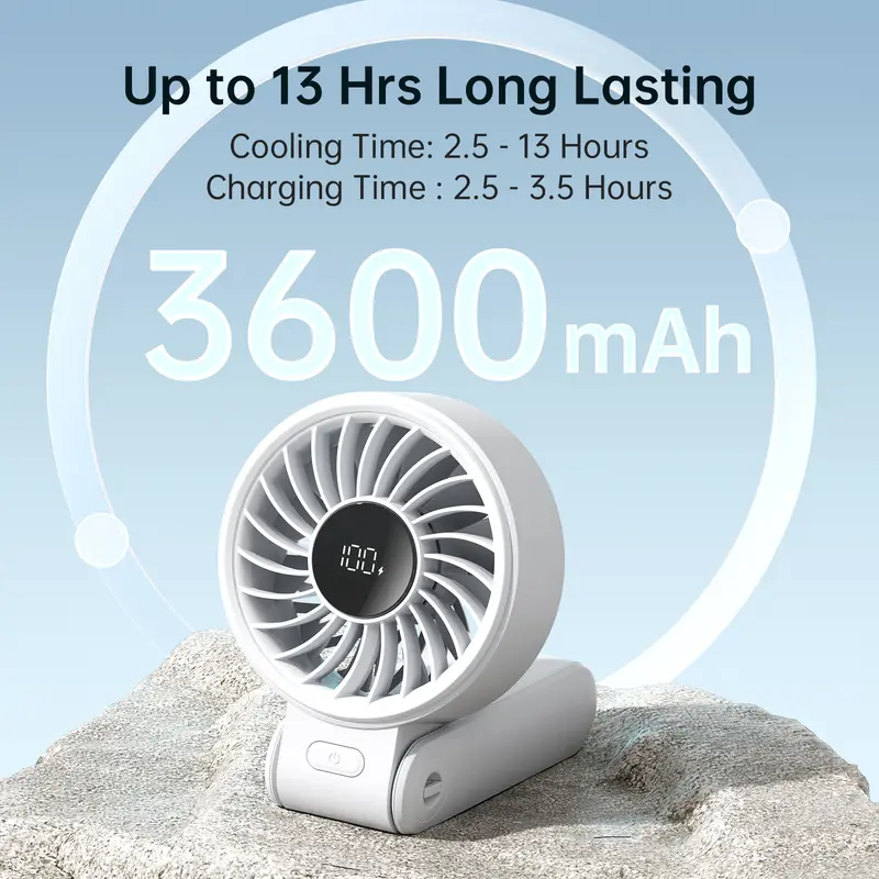 JISULIFE Portable Handheld Fan with LED Display,5 Speeds,5000mAh,150°Folded,3-IN-1 Hand/Desk/Neck Multifunction Personal Fan - Image 10