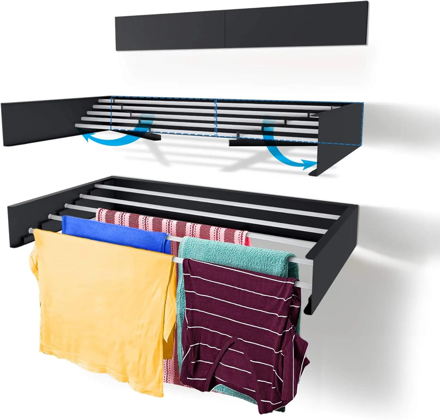 Laundry Drying Rack 80cm Wall Mounted 5 Rods Space Saving for Towel Shoes