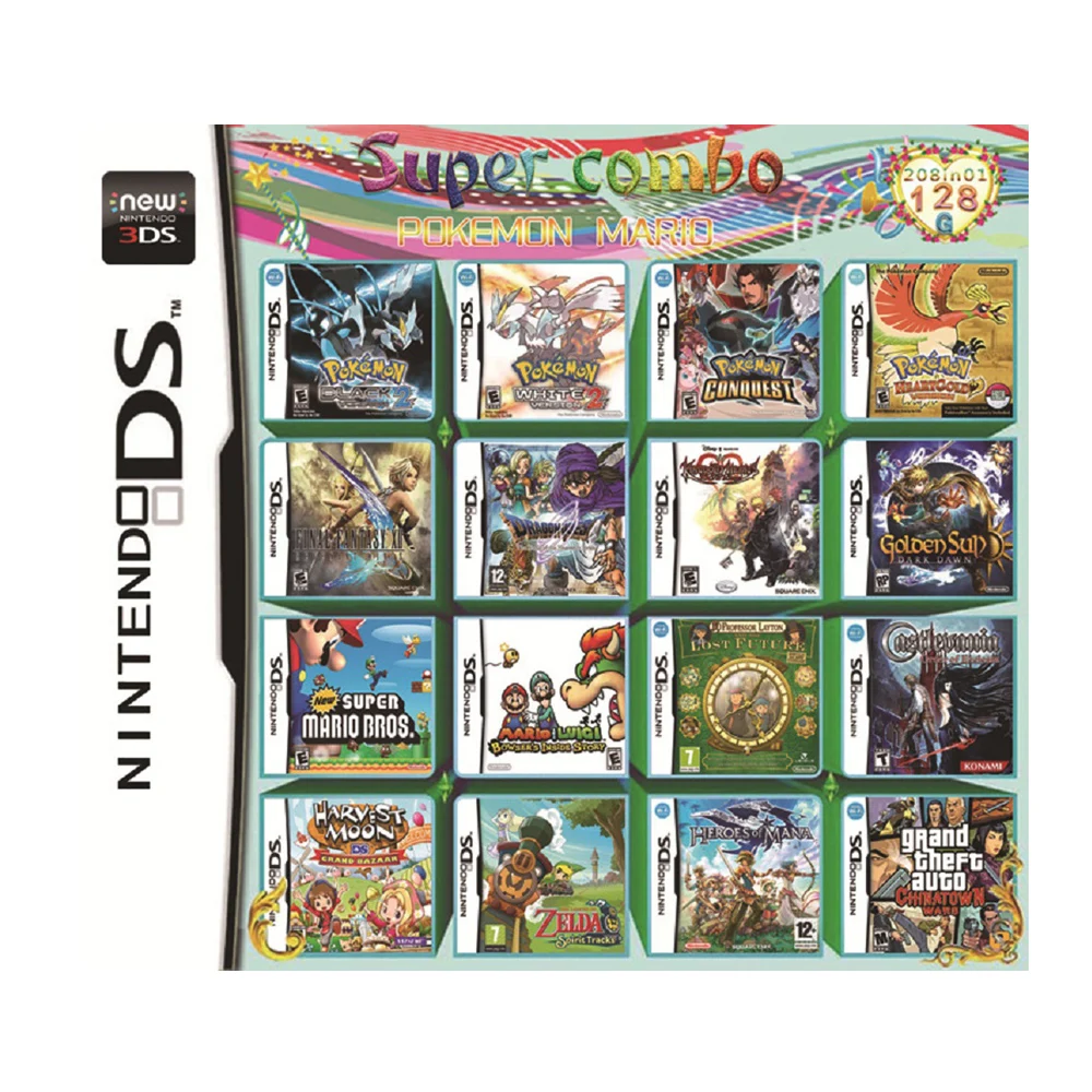 Super Combo Pokemon Mario Album 208 In 1 Scheda Cartuccia Per Videogiochi Per Console Per Videogiochi Ds 3Ds Ndsi Ndsll Ndsxl 3Ds Xl