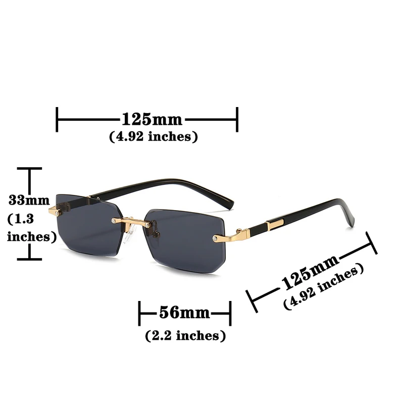 Rimless Sunglasses Rectangle Popular Women Men Shades Small Square Sun...