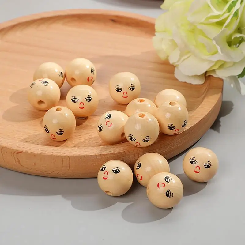20pcs Smile Face Wooden Beads 22mm 25mm Wooden Beads Balls with Hole for DIY Craft Jewellery Bracelet Necklace Making