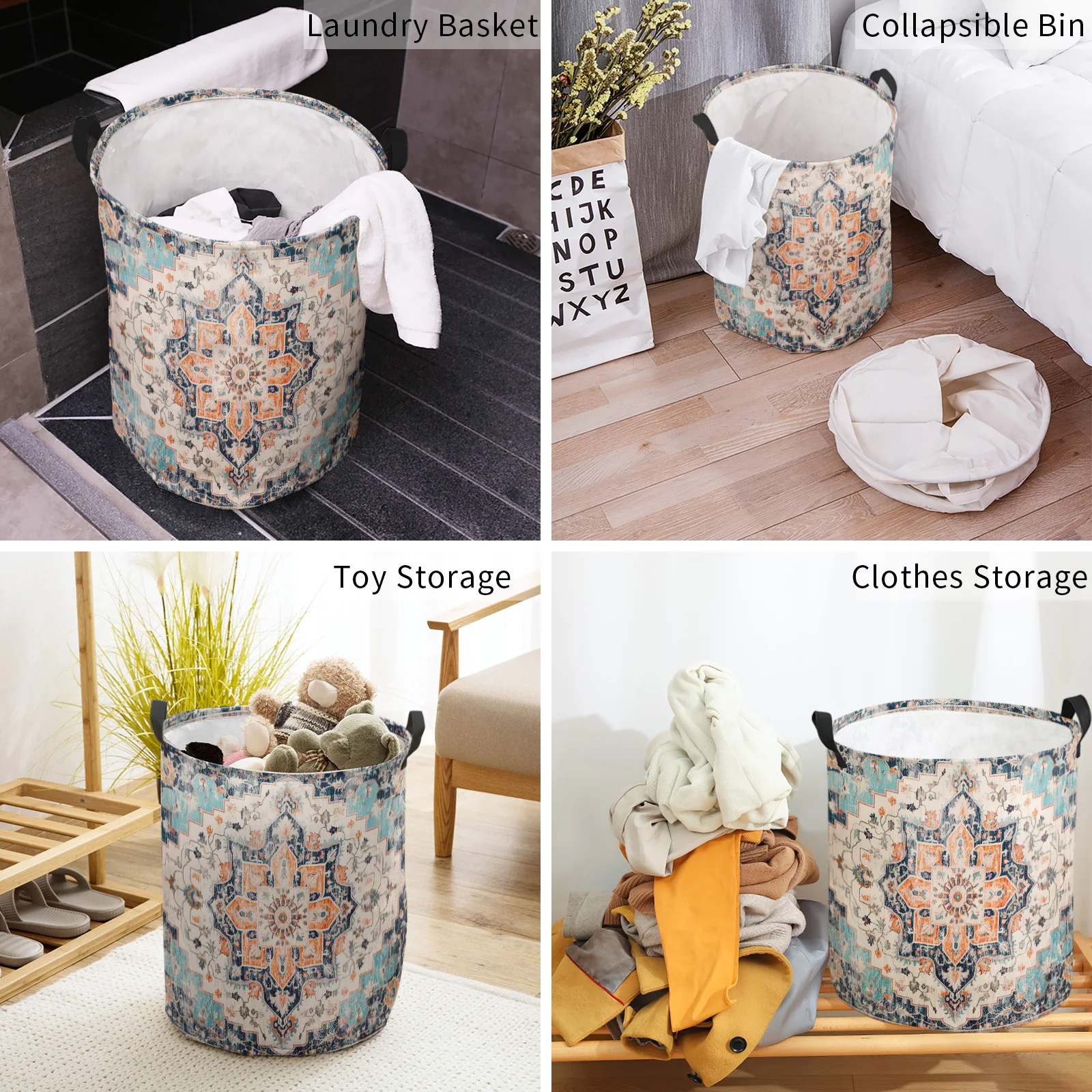 Retro Murals Medieval Foldable Laundry Basket Kid Toy Storage Waterproof Room Dirty Clothing Organizer