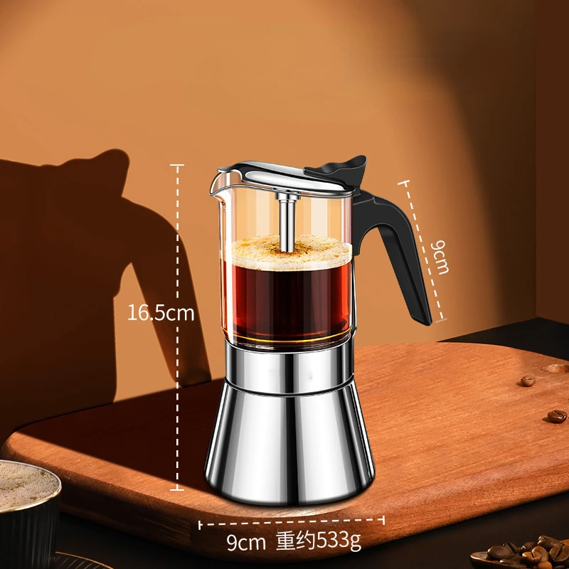 Moka Induction Stovetop Espresso Maker,Glass-Top & Stainless Steel Espresso  Moka Pot,Classic Italian Coffee Maker, 240Ml - AliExpress