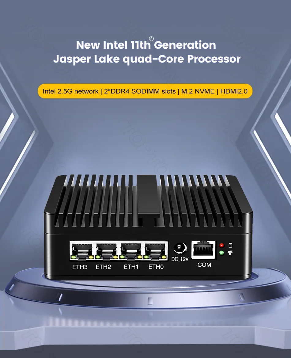 

pfSense Firewall Soft Router N5105 N5100 4x Intel i225-V B3 2.5G LAN 2xDDR4 NVMe Fanless Mini PC HDMI2.0 DP AES-NI OPNsense ESXi