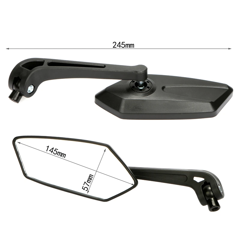 Universal Motorcycle Rearview Mirrors - 8mm & 10mm Bolt, 360° Adjustable, Black Aluminum