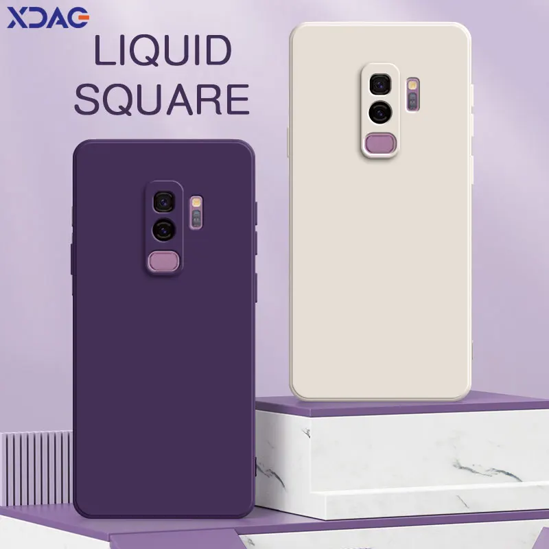 Квадратный чехол из жидкого силикона для Samsung Galaxy S9 Plus, Защитный Мягкий противоударный чехол для камеры, чехол для телефона SamsungS9 S9Plus
